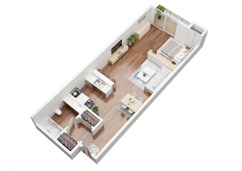 Floor plan for studio, 1 bath, 500 sqft